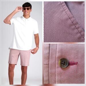 Haggar Cool 18 Pro Oxford Shorts, sz 38 Red Expandable Waistband Flat Front 9"